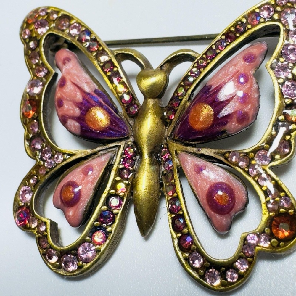 Vtg Jay Strongwater Butterfly Pin Pink Purple Enamel Swarovski Crystals Signed - Picture 3 of 8